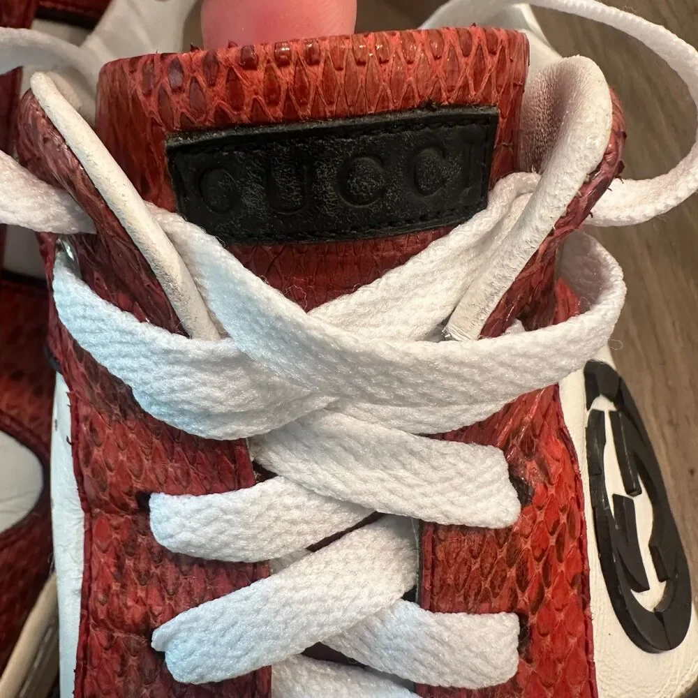 Retro Red Gucci Python Leather Low Top Interlocking G Sneakers Size 9G US 10